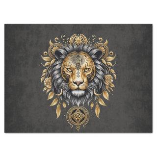 Majestic golden lion head with black mane. tissue paper