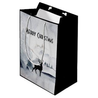 Majestic Reindeer Gray Watercolor Merry Christmas Medium Gift Bag
