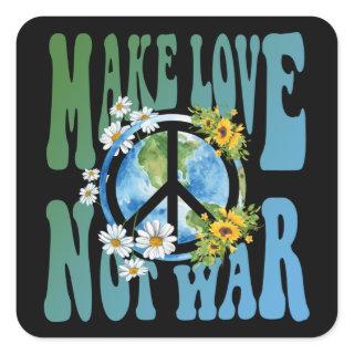 Make Love Not War Retro Hippie Floral Peace Sign Square Sticker