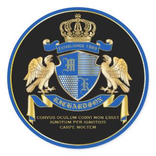 Make Your Own Coat of Arms Blue Gold Eagle Emblem Classic Round Sticker