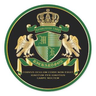 Make Your Own Coat of Arms Green Gold Eagle Emblem Classic Round Sticker