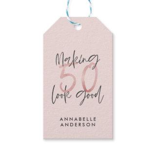 Making 50 look good girly pink glitter birthday gift tags