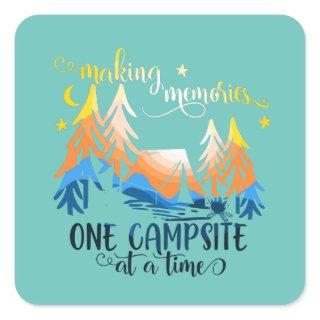 Making memories on campsite at a time tote bag but square sticker