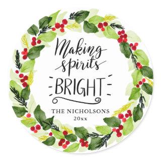 Making Spirits Bright | Red Berries Wreath Holiday Classic Round Sticker