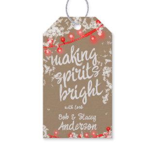 Making Spirits Bright Snowy Red Christmas Lights Gift Tags