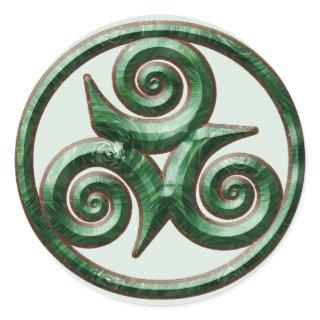 Malachite Triskel Classic Round Sticker