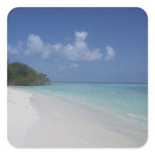Maldives Blue Sky Sea Sand Clouds Blank Template Square Sticker