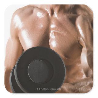 Male body builder flexing lifting weight square sticker