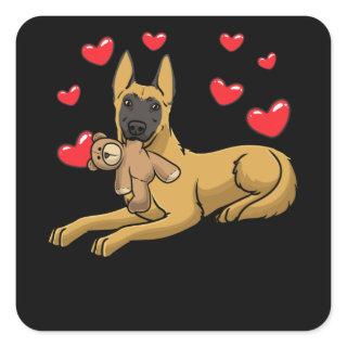 Malinois Dog With Stuffed Animal Belgian Shepherd Square Sticker