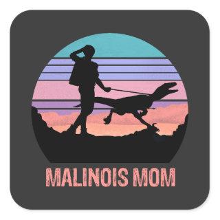 Malinois Mom Velociraptor Maliraptor Retro Pink Square Sticker