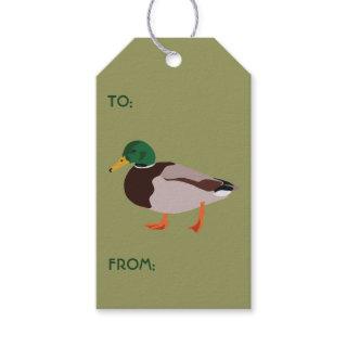 Mallard Duck Illustration on Olive Green Gift Tags