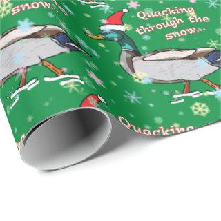 Mallard Duck in Santa Hat Quacking through Snow