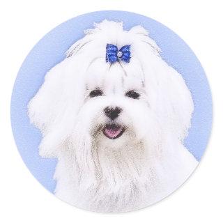 Maltese Painting - Cute Original Dog Art Classic Round Sticker