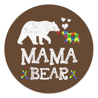 Mama Bear Pride Autism Awareness Matching Tees Classic Round Sticker