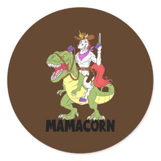 Mama Unicorn Riding Dinosaur T Rex Mamacorn Classic Round Sticker