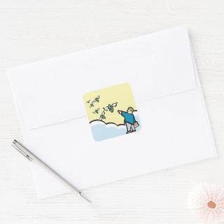 Man Pointing At Money With Wings Square Sticker