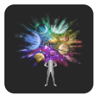 Man with Universe Galaxy Nebula Head Square Sticker