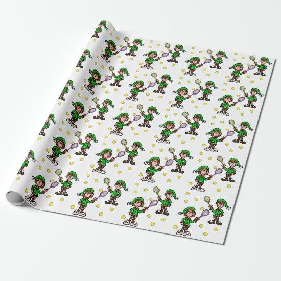Man Woman Tennis Player Elves Christmas Gift Wrap