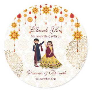 Mandala decor dancing Indian couple mehndi sangeet Classic Round Sticker