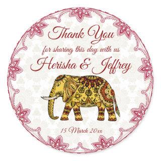 Mandala elephants Indian border Indian wedding Classic Round Sticker