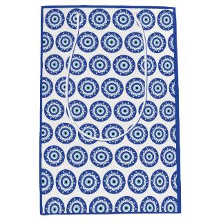 Mandala Greek Evil Eye Pattern Blue White Medium Gift Bag