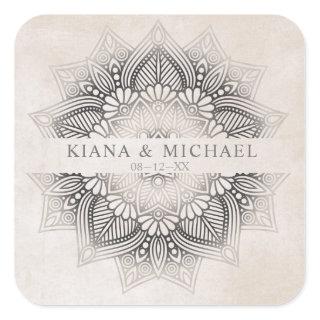 Mandala Lace Wedding Favors Neutrals ID478 Square Sticker