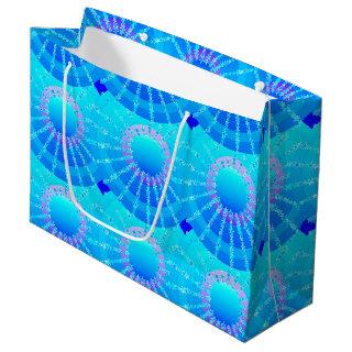 Mandala with Stars - turquoise satin gradient Large Gift Bag