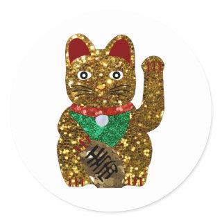 maneki neko cat classic round sticker