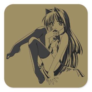 Manga, Neko Catgirl Furry Kawaii Loli  Square Sticker