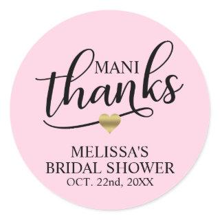 Mani Thanks Bridal Baby Shower Pink Nail Polish Classic Round Sticker