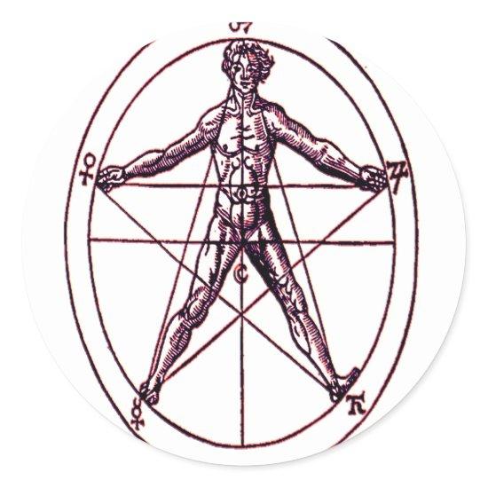 Man's *Magical Pentagram* Symbol Classic Round Sticker