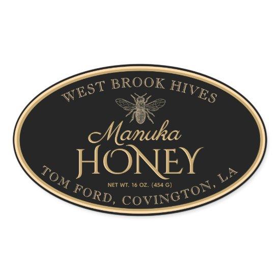 Manuka Honey Black Gold Vintage Bee Oval Label