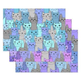 Many Blue and Purple Cats Design  Sheets