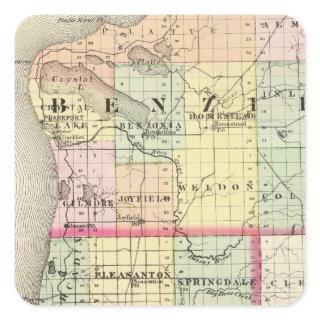 Map of Benzie and Manistee counties, Michigan Square Sticker