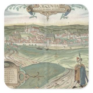 Map of Cracow, from 'Civitates Orbis Terrarum' by Square Sticker