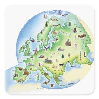 Map of Europe with illustrations of famous Square Sticker