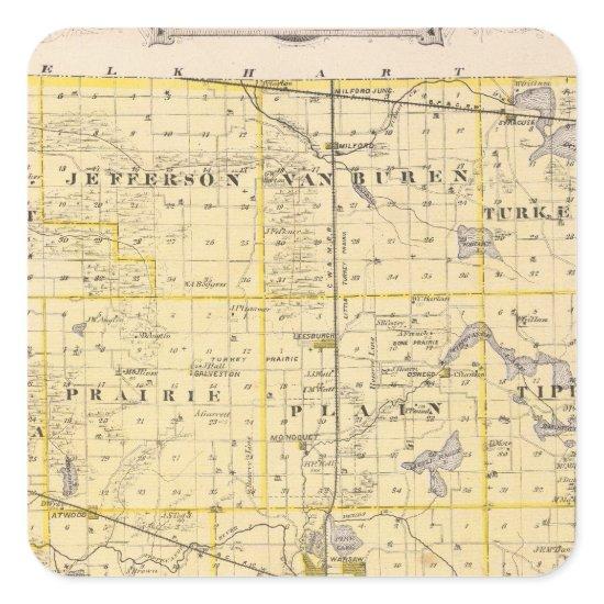 Map of Kosciusko County Square Sticker