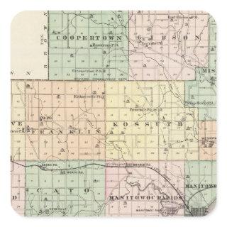 Map of Manitowoc County, State of Wisconsin Square Sticker