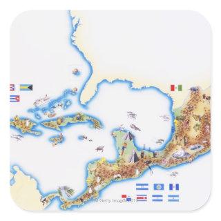 Map of Mexico, Central America and Caribbean Square Sticker