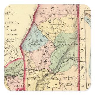 Map of Preston, Taylor, Barbour, Tucker counties Square Sticker