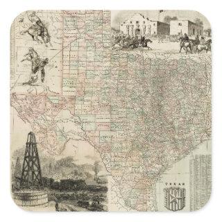 Map of Texas with County Borders Square Sticker