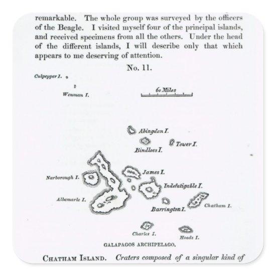 Map of the Galapagos Archipelago, 1844 Square Sticker