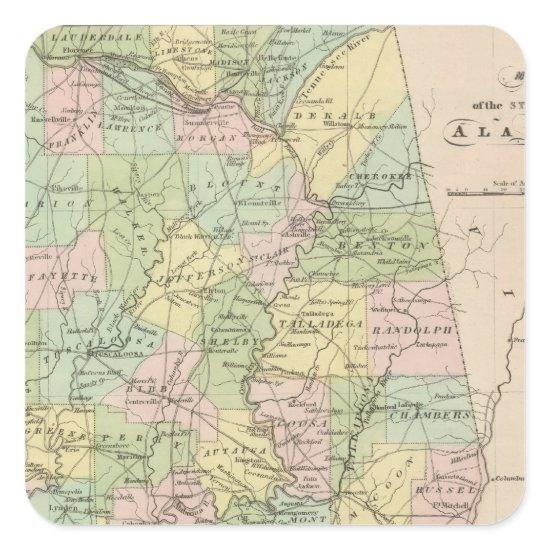 Map of the State of Alabama 2 Square Sticker