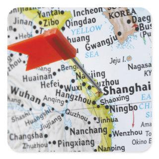 Map pin placed in Shanghai, China on map, Square Sticker