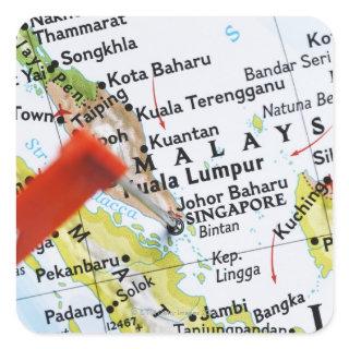 Map pin placed in Singapore on map, close-up Square Sticker