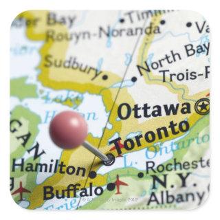 Map pin placed on Toronto, Canada on map, Square Sticker