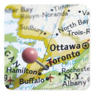 Map pin placed on Toronto, Canada on map, Square Sticker