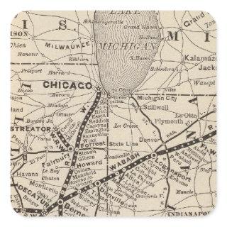 Map Wabash Railway Square Sticker