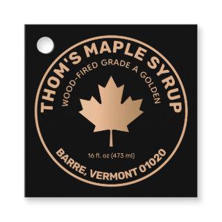 Maple Syrup Gold and Black Maple Leaf Classic Roun Favor Tags