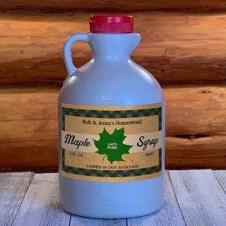 Maple Syrup Green Buffalo Check Leaf Kraft Paper Rectangular Sticker
